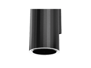 Cylindryczny okap kuchenny w kolorze metalicznym.