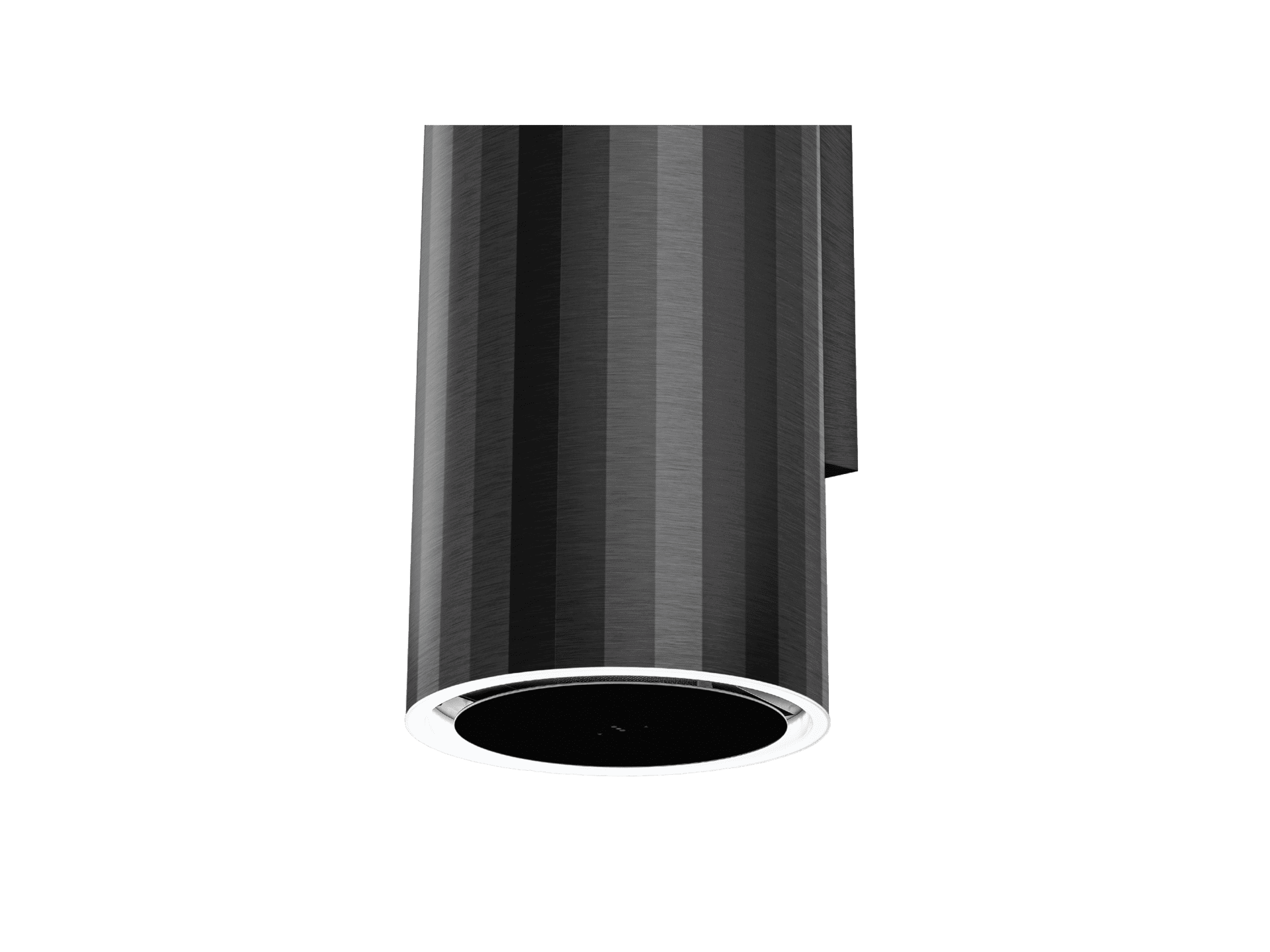 Cylindryczny okap kuchenny w kolorze metalicznym.