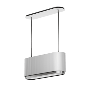 Biały okap wyspowy Ciarko Design wiszący.