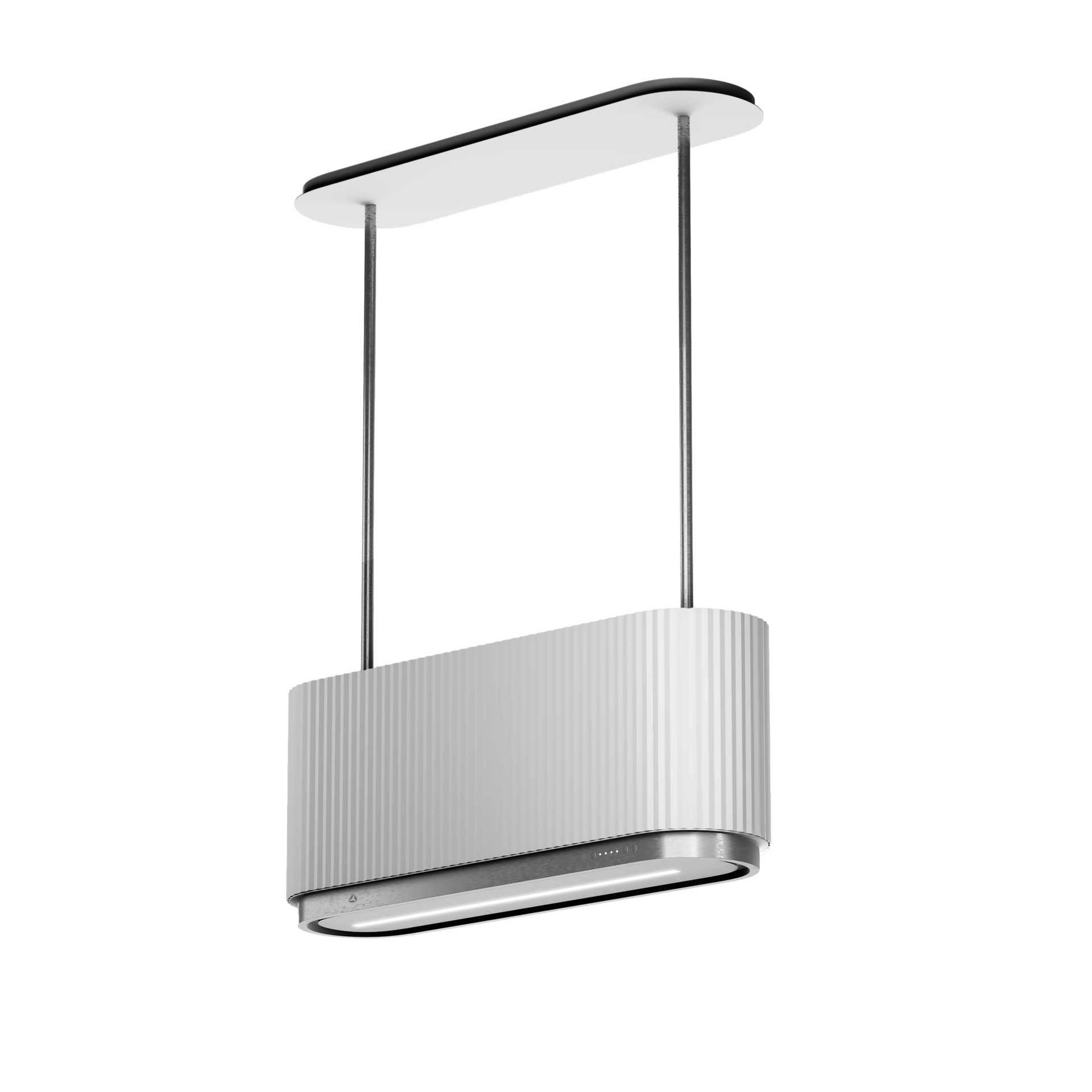 Biały okap wyspowy Ciarko Design wiszący.
