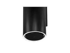 Czarny okap kuchenny z oświetleniem ledowym.