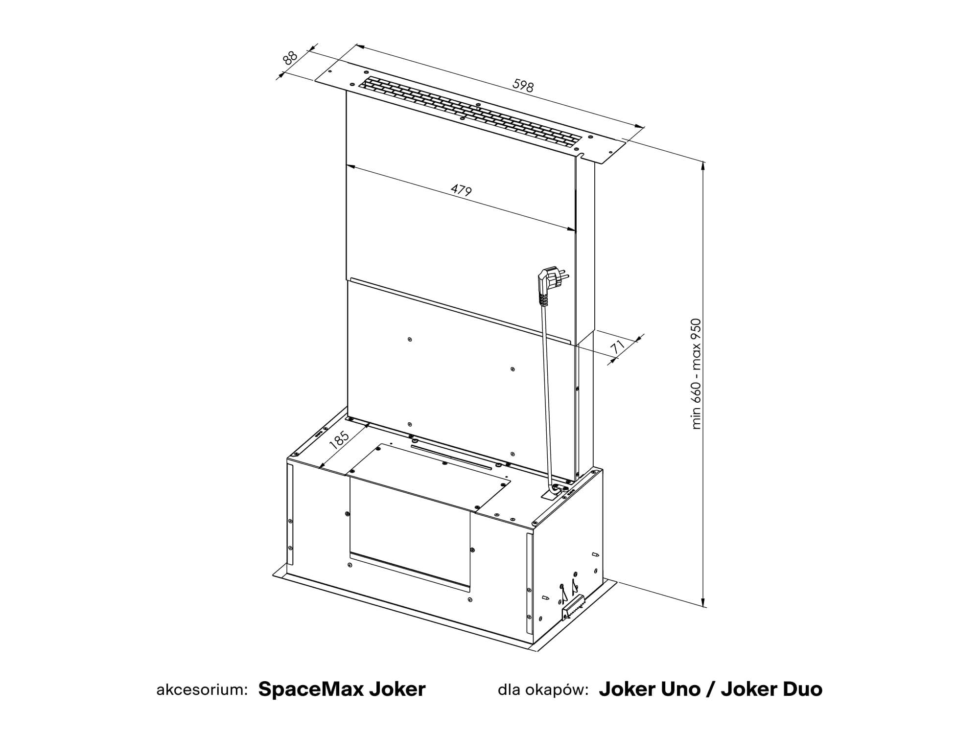 Rysunek techniczny okapu kuchennego Space Max Joker