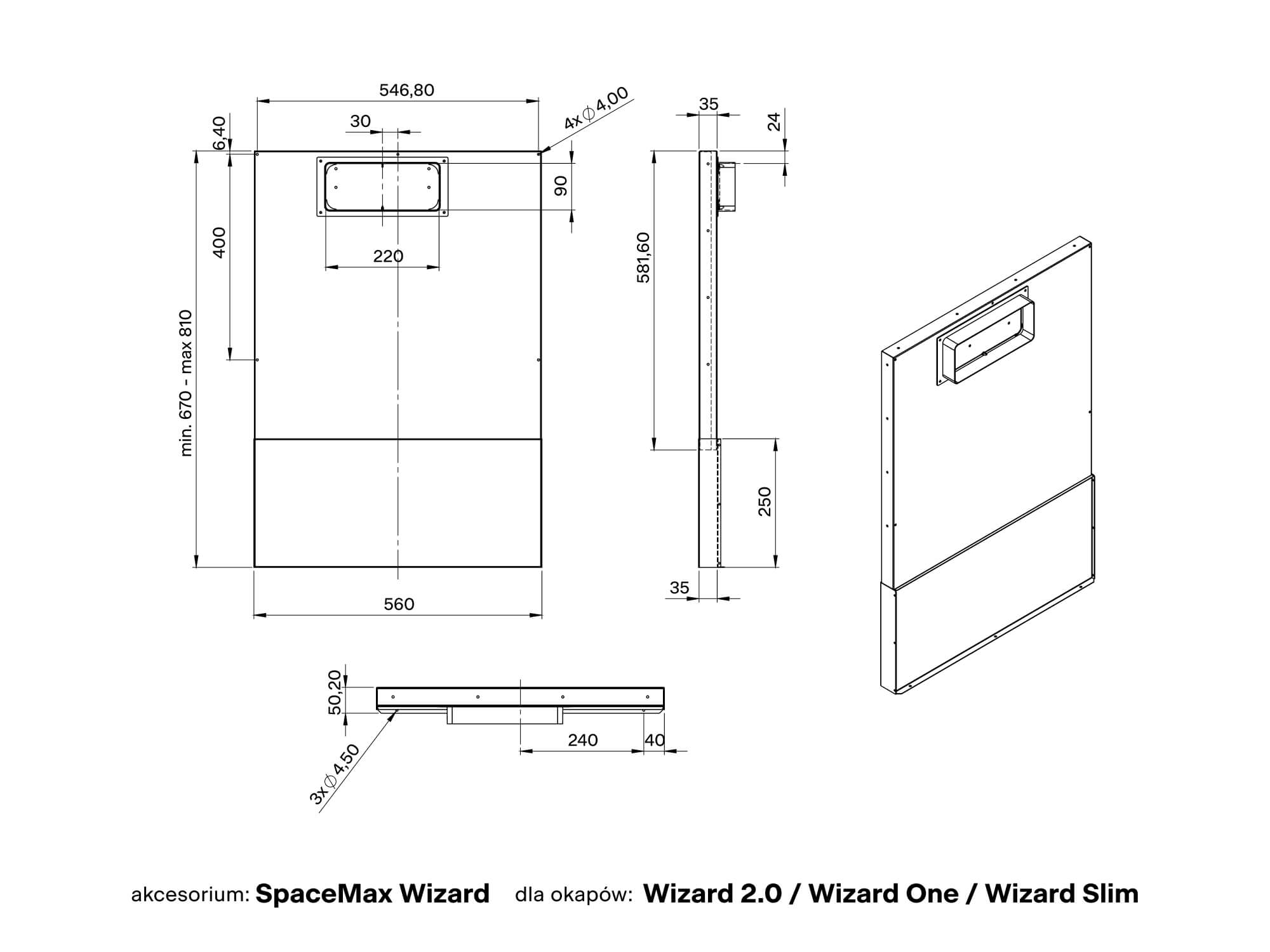Rysunek techniczny akcesorium SpaceMax Wizard.